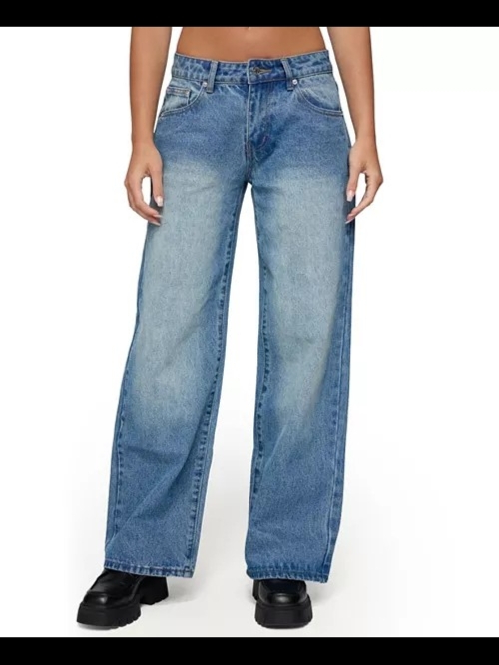 Edikted Medium Wash  Wide-Leg Jeans